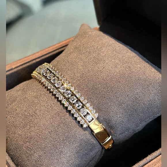 Estate 2.20 CTW Diamond Channel Set Gold Bangle Bracelet - Picture 2 of 4